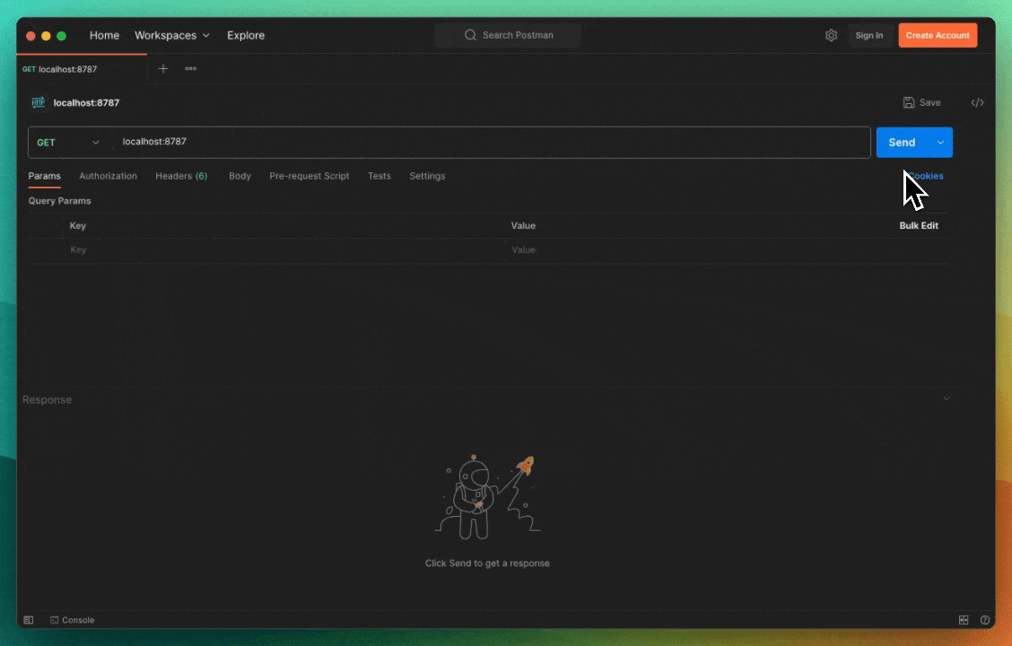 The GIF shows an HTTP request being sent via Postman. The request receives a response immediately, but it does not "finish". Instead, we receive a new line of the response every second. After 5 such seconds, the response finishes.